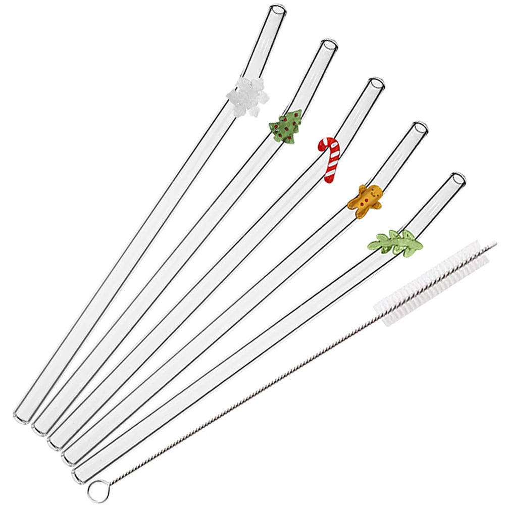 5pcs Christmas Edition Glass Straw
